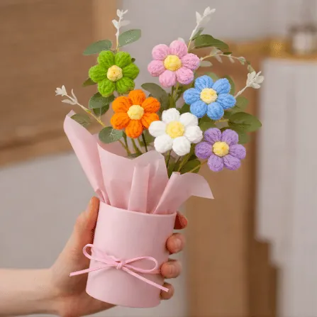 Rainbow Crochet Daisy Bouquet