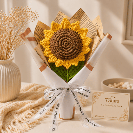 7Stars Single Sunflower Crochet Bouquet